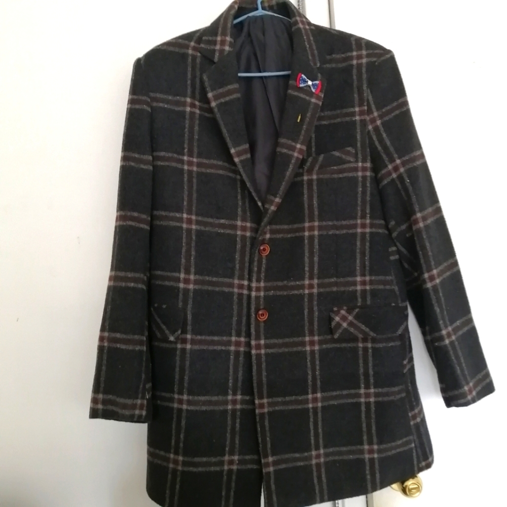 Men's Classic Plaid Wool Blazer Coat